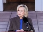 Hillary Clinton, former US secretary of state, speaks to members of the media outside the Chappaqua Performing Arts Center in Chappaqua, New York after the Epstein deposition.