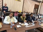 Members of Jammu and Kashmir Congress during meeting in Jammu on Thursday. (HT Photo)