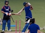 India's Sanju Samson, centre, during a practice session ahead of the ICC Men's T20 World Cup 2026 cricket match between India and Zimbabwe