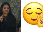 A woman has gone viral for a GenZ sign 'clock it' at the State of the Union address. Her photo is seen here alongside an emoticon showing the finger movement in 'clock it'.