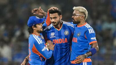 Axar Patel celebrates with teammates after taking the wicket of Zimbabwe's Tadiwanashe Marumani. (PTI) Axar Patel celebrates with teammates after taking the wicket of Zimbabwe's Tadiwanashe Marumani. (PTI)