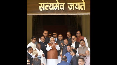 Bihar CM Nitish Kumar arrives to attend the Budget Session at the Bihar Assembly in Patna on Thursday. (Santosh Kumar/HT) Bihar CM Nitish Kumar arrives to attend the Budget Session at the Bihar Assembly in Patna on Thursday. (Santosh Kumar/HT)
