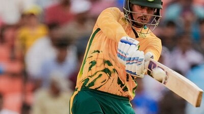 Quinton de Kock was cautious at the start, playing second fiddle to Aiden Markram. However, once he settled down, he played some big shots. He fell for 47 off 27 balls against the run of play. (PTI)