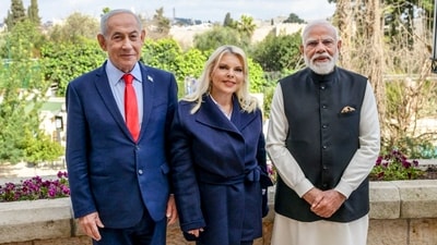 Prime Minister Narendra Modi with his Israeli counterpart Benjamin Netanyahu and his wife Sara during a visit to an observation point overlooking the walls of Jerusalem, in Israel. (PTI) Prime Minister Narendra Modi with his Israeli counterpart Benjamin Netanyahu and his wife Sara during a visit to an observation point overlooking the walls of Jerusalem, in Israel. (PTI)