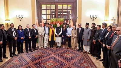 Prime Minister Narendra Modi during an interaction with Indian community, in Israel on thursday. (@NarendraModi/X) Prime Minister Narendra Modi during an interaction with Indian community, in Israel on thursday. (@NarendraModi/X)