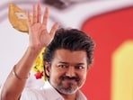 Vellore, Feb 23 (ANI): Tamilaga Vettri Kazhagam (TVK) President and actor Vijay waves to the crowd during the administrators' meeting of Tamilaga Vettri Kazhagam at Agaramcheri village, in Vellore on Monday. (TVK/ANI Photo)