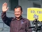 Aam Aadmi Party, national convener, Arvind Kejriwal, waves to the supporters and party workers as he heads to the party office from his residence after being acquitted in the Delhi excise policy case by a Delhi court, in New Delhi on Friday.