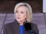 Hillary Clinton speaks to the media after the Epstein deposition,