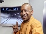 Chief minister Yogi Adityanath takes a ride in SCMAGLEV train, in Yamanashi on Thursday. (ANI)
