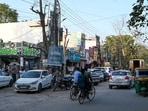 Haphazard parking at Sector 31 market in Gurugram (HT)