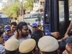 On Thursday afternoon, hundreds of students joined a “Long March” protest organised by JNUSU. (ANI photo)