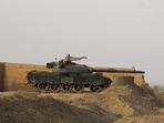 A Pakistani army tank stands at the Pakistan-Afghanistan border in Chaman on February 27, 2026, following overnight cross-border fighting between the two countries.