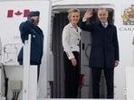 Prime Minister Mark Carney and Diana Fox Carney board a government plane in Ottawa, Canada on Thursday. (AP)