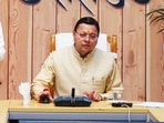 Pushkar Singh Dhami during a programme at the chief minister’s residence to transfer funds under the Nanda Gaura scheme on Thursday.