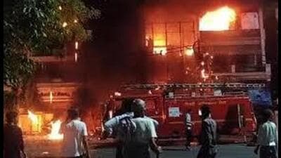 A fire department official said the control room received the call at 7:50 am and teams reached the spot soon after. Two fire tenders each were sent from Panchkula, Dera Bassi and Zirakpur. (HT Photo)