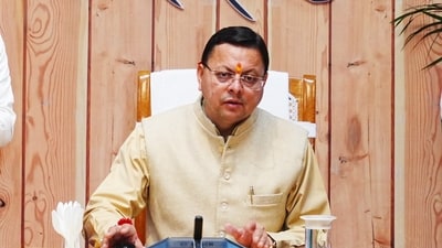 Pushkar Singh Dhami during a programme at the chief minister’s residence to transfer funds under the Nanda Gaura scheme on Thursday. Pushkar Singh Dhami during a programme at the chief minister’s residence to transfer funds under the Nanda Gaura scheme on Thursday.