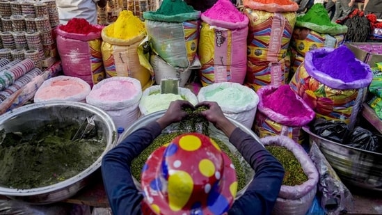 Gram it: It's that time of the year when markets are acquiring the colours of spring. Here's a glimpse of a vendor at Sadar Bazar preparing colours for sale, ahead of the Holi festival in Delhi. (Photo: Salman Ali/PTI)