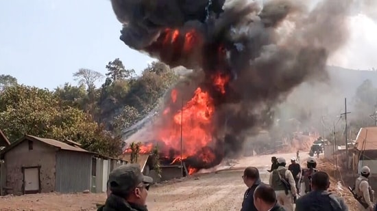 File photo to security personnel deployed after property after a violent clash between the Tangkhul and Kuki tribes at Litan village, in Ukhrul. (ANI Video Grab )