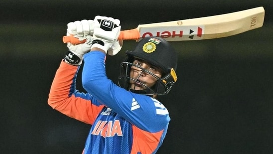 Abhishek Sharma plays a shot during the match against Zimbabwe. (AFP) (HT_PRINT)