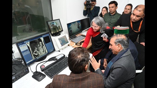 Chief minister Sukhvinder Singh Sukhu on Friday inaugurated a state-of-the-art 3 Tesla MRI machine installed at the Indira Gandhi Medical College (IGMC), Shimla, at a cost of approximately ₹23 crore. (HT Photo)