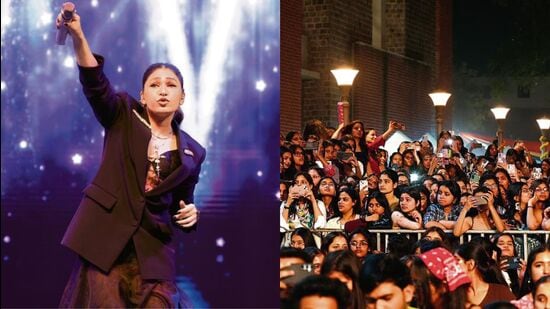 Singer Tulsi Kumar performed at Miranda House on Wednesday. (Photo: Anurag Mehra/HT)
