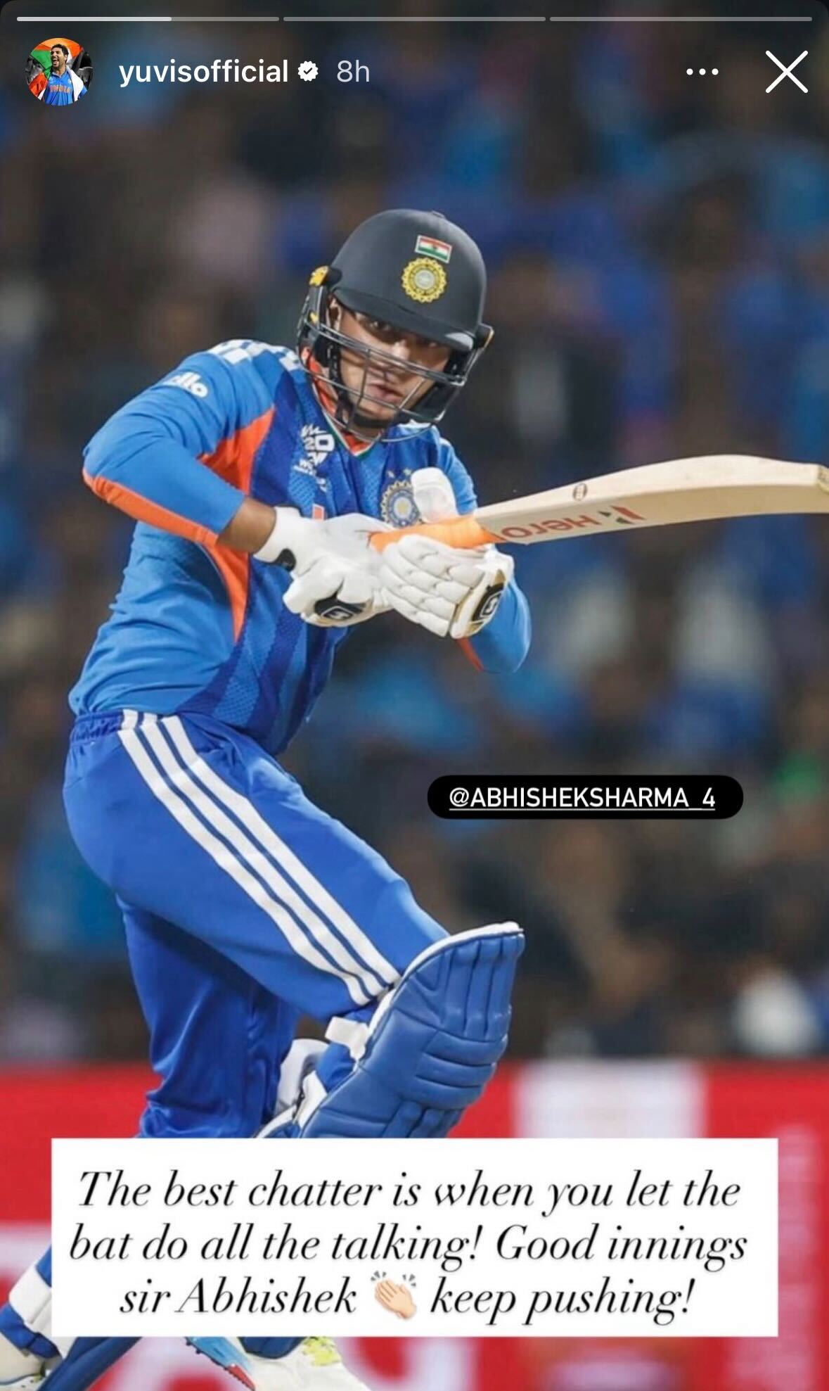 Yuvraj's Insta story for Abhishek Yuvraj's Insta story for Abhishek