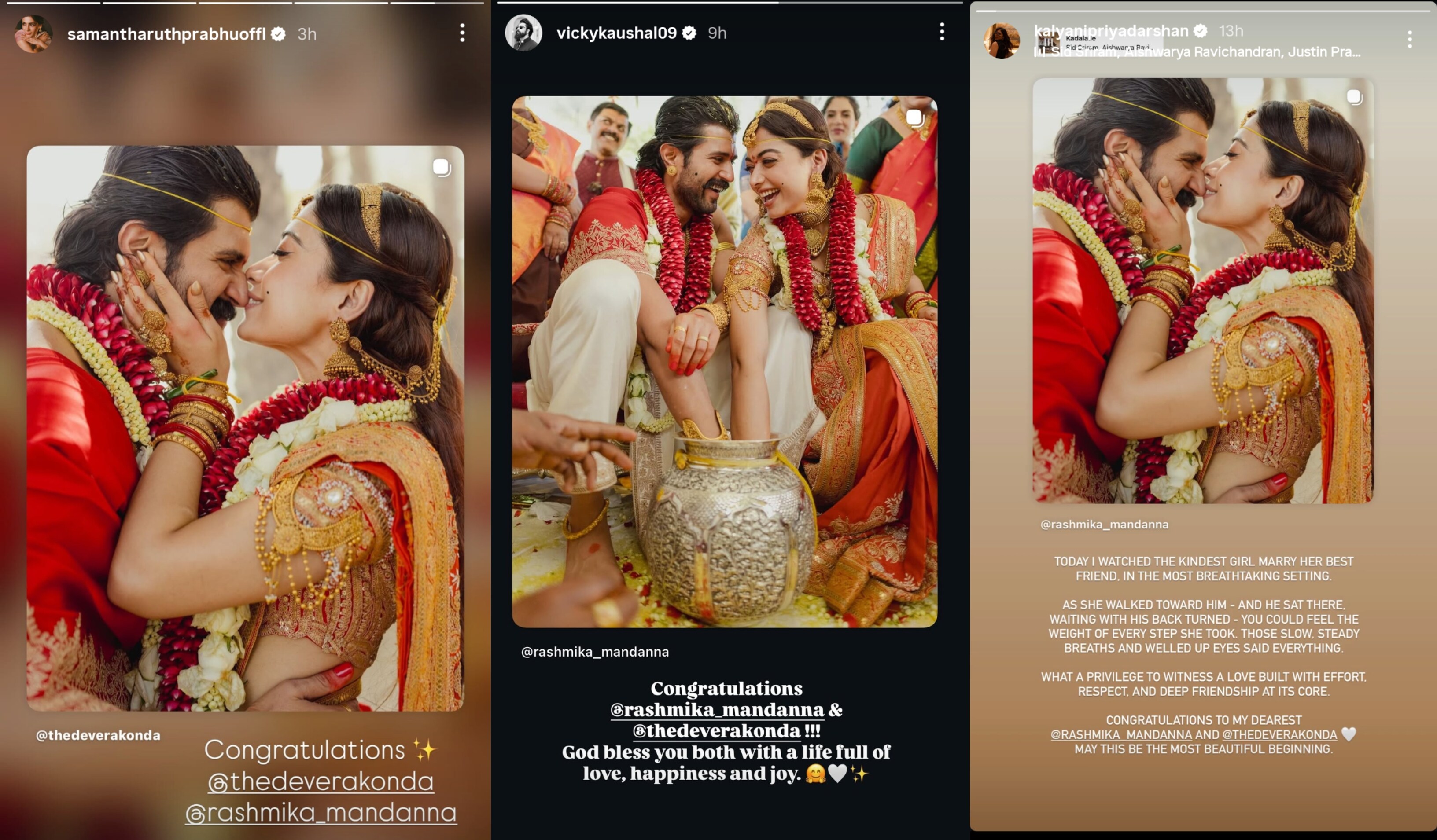 Samantha, Vicky Kaushal and Kalyani Priyadarshan congratulate Rashmika and Vijay Samantha, Vicky Kaushal and Kalyani Priyadarshan congratulate Rashmika and Vijay
