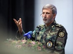 Iran's army chief Amir Hatami speaking to military academy students in Tehran