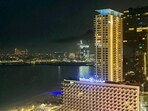  Smoke is pictured over Dubai's Palm Jumeirah archipelago on February 28