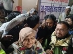 Jharkhand State Minority Commission chairman Hedayatullah Khan’s wife Nausheen Khan after winning Jugsalai Nagar Parishad chairperson poll in Jamshedpur on Friday late evening. (HT Photo)
