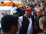 SP president Akhilesh Yadav in Prayagraj on Saturday. (HT Photo)