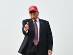 Donald Trump gives a thumbs up as he departs after delivering remarks about energy at the Port of Corpus Christi in Texas