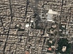 A satellite image shows black smoke rising and heavy damage at Iranian Supreme Leader Ayatollah Ali Khamenei's compound, following strikes by the United States and Israel against Iran