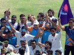 KAR vs J&K Ranji Trophy Final Day 5 Highlights: Jammu and Kashmir players celebrate after lifting the Ranji Trophy for the first time.