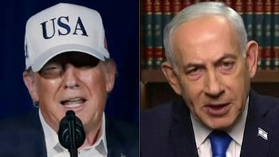 (COMBO) This combination of pictures created on February 28, 2026 shows a screen grab from an eight minute video posted by US President Donald Trump (L) on his X account showing Donald Trump making a statement regarding the United States strikes on Iran, on February 28, 2026 and a screen grab from a handout video released by Israel's Government Press Office (GPO) showing Prime Minister Benjamin Netnayahu (R) giving a televised address from his office in Jerusalem on February 28, 2026. Israeli Prime Minister Benjamin Netanyahu held a telephone call with US President Donald Trump on Saturday, the Israeli leader's office said, after the two countries launched attacks on Iran. (Photo by Handout / various sources / AFP) / - Israel OUT / RESTRICTED TO EDITORIAL USE - MANDATORY CREDIT "AFP PHOTO / HANDOUT TRUTH SOCIAL @realDonaldTrump/ HANDOUT ISRAEL GPO" - NO MARKETING - NO ADVERTISING CAMPAIGNS - DISTRIBUTED AS A SERVICE TO CLIENTS (AFP) (COMBO) This combination of pictures created on February 28, 2026 shows a screen grab from an eight minute video posted by US President Donald Trump (L) on his X account showing Donald Trump making a statement regarding the United States strikes on Iran, on February 28, 2026 and a screen grab from a handout video released by Israel's Government Press Office (GPO) showing Prime Minister Benjamin Netnayahu (R) giving a televised address from his office in Jerusalem on February 28, 2026. Israeli Prime Minister Benjamin Netanyahu held a telephone call with US President Donald Trump on Saturday, the Israeli leader's office said, after the two countries launched attacks on Iran. (Photo by Handout / various sources / AFP) / - Israel OUT / RESTRICTED TO EDITORIAL USE - MANDATORY CREDIT "AFP PHOTO / HANDOUT TRUTH SOCIAL @realDonaldTrump/ HANDOUT ISRAEL GPO" - NO MARKETING - NO ADVERTISING CAMPAIGNS - DISTRIBUTED AS A SERVICE TO CLIENTS (AFP)