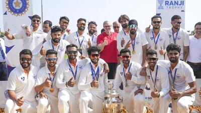 Jammu and Kashmir chief minister Omar Abdullah with players during the felicitation ceremony after the team’s historic victory in the Ranji Trophy 2025-26 final cricket match against Karnataka, at KSCA Stadium, in Hubballi on Saturday. (PTI Photo) Jammu and Kashmir chief minister Omar Abdullah with players during the felicitation ceremony after the team’s historic victory in the Ranji Trophy 2025-26 final cricket match against Karnataka, at KSCA Stadium, in Hubballi on Saturday. (PTI Photo)