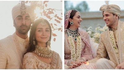 Alia Bhatt and Ranbir Kappor (left); Kiara Advani and Sidharth Malhotra (right) on their wedding day. Alia Bhatt and Ranbir Kappor (left); Kiara Advani and Sidharth Malhotra (right) on their wedding day.