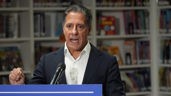 Alberto Carvalho, Superintendent of Los Angeles Unified School District speaks about students' improved rising scores before Gov. Gavin Newsom signed legislation related to student literacy in Los Angeles, Oct. 9, 2025. (AP)