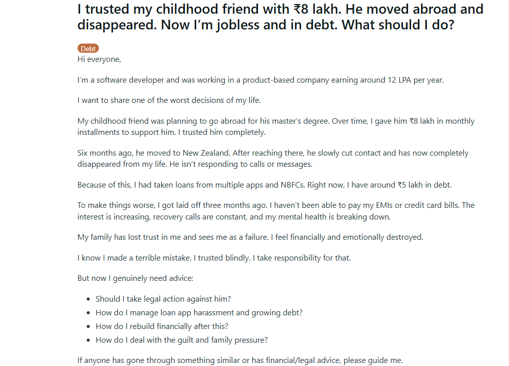 A post by a Reddit user. (Screengrab (Reddit)) A post by a Reddit user. (Screengrab (Reddit))