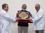 Dr Abhay Bang being honoured at PGIMER. (HT)