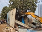 GMDA carried out a demolition drive along the main roads of Sectors 60, 63, and 63A on the Golf Course Extension Road in January (HT)