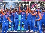 Indian team celebrates their T20 World Cup win in 2024. (Getty Images)