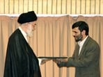 Iranian President Mahmoud Ahmadinejad receives a certificate declaring him as president 