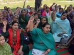 Mid-day meal workers protest outside Cabinet Minister Sanjiv Arora's office for their pending demands on Sunday in Ludhiana, March 01, 2026. (HT Photo)