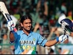 MS Dhoni during his first ODI century.