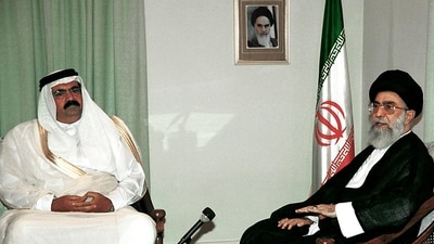 Emir of Qatar Sheikh Hamad bin Khalifa al-Thani (L) meets with Iran's supreme leader Ayatollah Ali Khamenei in Tehran 18 July 2000 where Sheikh Hamad discussed bilateral relations. ( (Photo by Atta KENARE / AFP)) Emir of Qatar Sheikh Hamad bin Khalifa al-Thani (L) meets with Iran's supreme leader Ayatollah Ali Khamenei in Tehran 18 July 2000 where Sheikh Hamad discussed bilateral relations. ( (Photo by Atta KENARE / AFP))