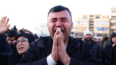 A man sheds tears after the death of Iran's supreme leader Ayatollah Ali Khamenei who was killed during overnight strikes by US, which seeks to topple the Islamic Republic. (AFP) A man sheds tears after the death of Iran's supreme leader Ayatollah Ali Khamenei who was killed during overnight strikes by US, which seeks to topple the Islamic Republic. (AFP)