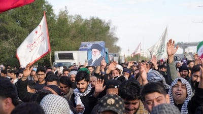Mourners gather in Iraq after US-Israeli strikes killed Iranian supreme leader Ayatollah Ali Khamenei was killed in overnight strikes on the Islamic Republic. (REUTERS)