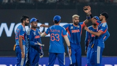 Kolkata: India's Hardik Pandya with teammates celebrates. (PTI)
