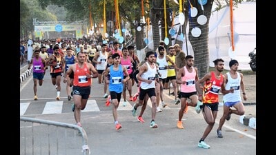 Runners participating in the first Chandigarh International Marathon. (Sanjeev Sharma/HT)